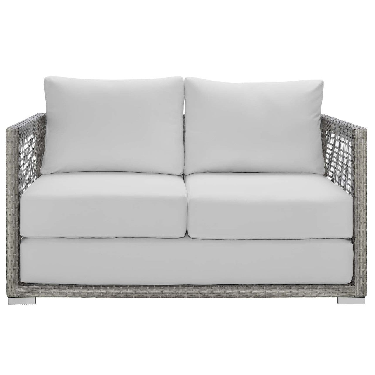 Aura Outdoor Patio Wicker Rattan Loveseat, Rattan Wicker, Grey Gray White 13878