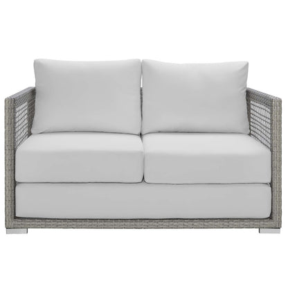 Aura Outdoor Patio Wicker Rattan Loveseat, Rattan Wicker, Grey Gray White 13878