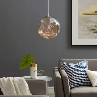 Fairy 8" Amber Glass Globe Ceiling Light Pendant Chandelier, Glass, Clear Silver 15677