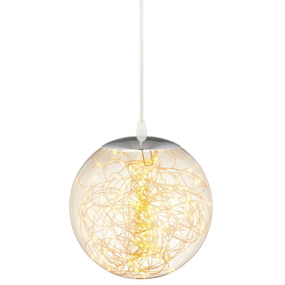 Fairy 12" Amber Glass Globe Ceiling Light Pendant Chandelier, Glass, Clear Silver 15678