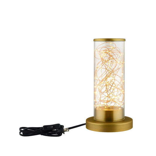 Adore Cylindrical-Shaped Clear Glass And Brass Table Lamp, Metal Steel, Gold 15287