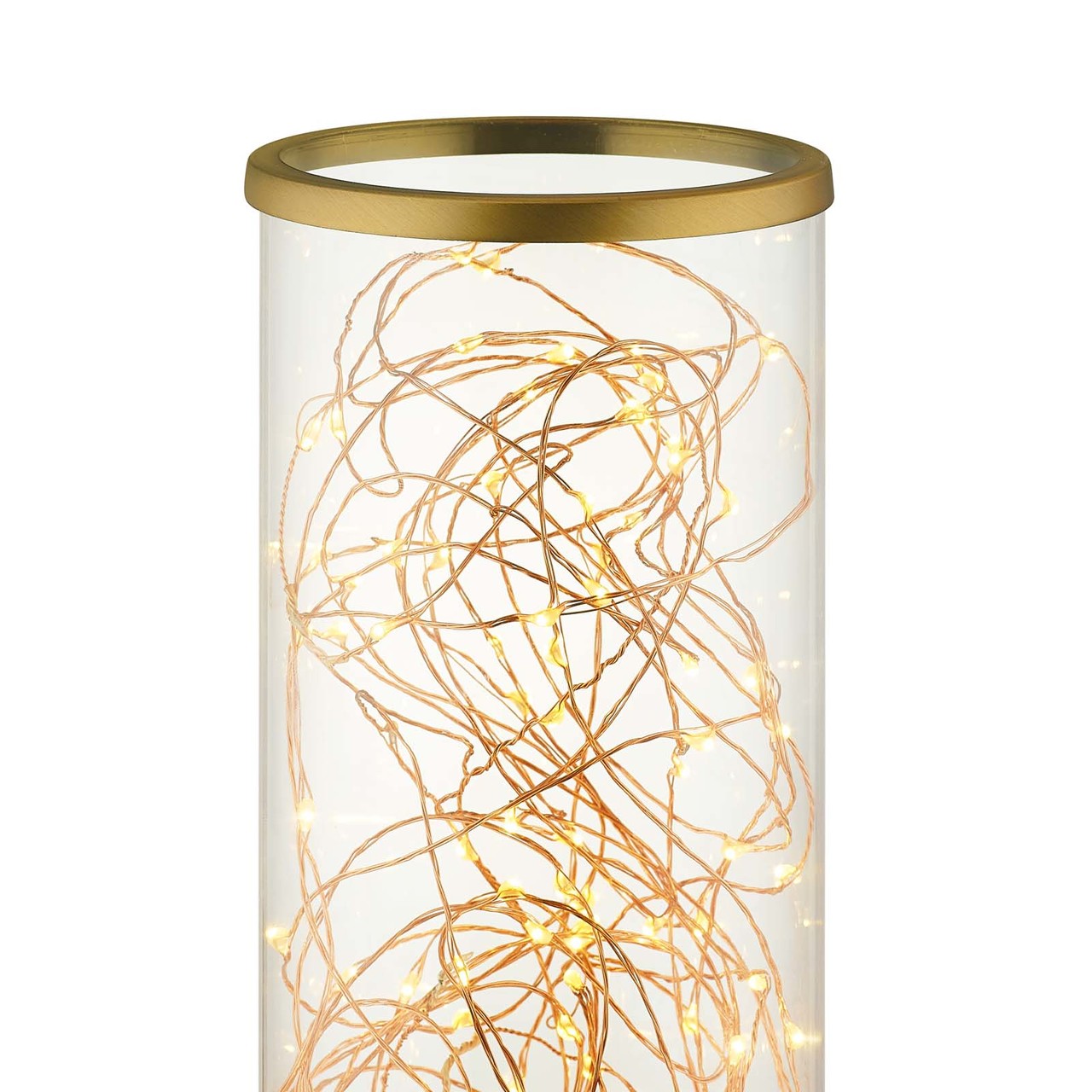 Adore Cylindrical-Shaped Clear Glass And Brass Table Lamp, Metal Steel, Gold 15287