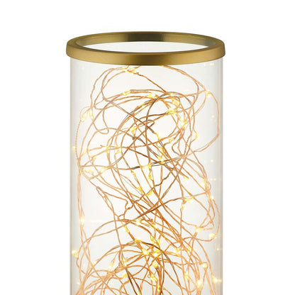 Adore Cylindrical-Shaped Clear Glass And Brass Table Lamp, Metal Steel, Gold 15287