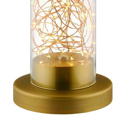 Adore Cylindrical-Shaped Clear Glass And Brass Table Lamp, Metal Steel, Gold 15287