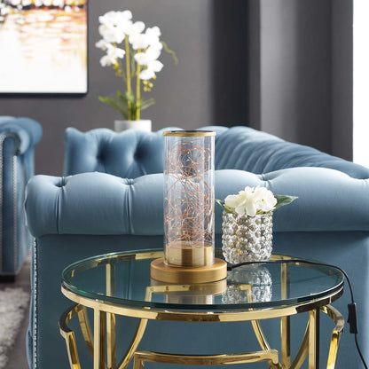 Adore Cylindrical-Shaped Clear Glass And Brass Table Lamp, Metal Steel, Gold 15287