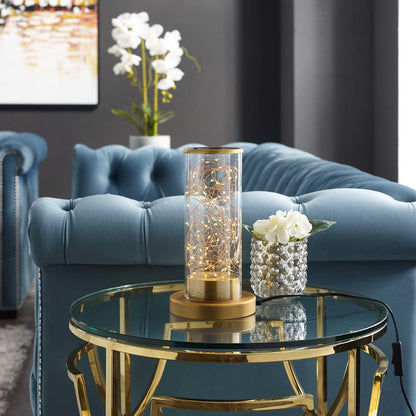 Adore Cylindrical-Shaped Clear Glass And Brass Table Lamp, Metal Steel, Gold 15287