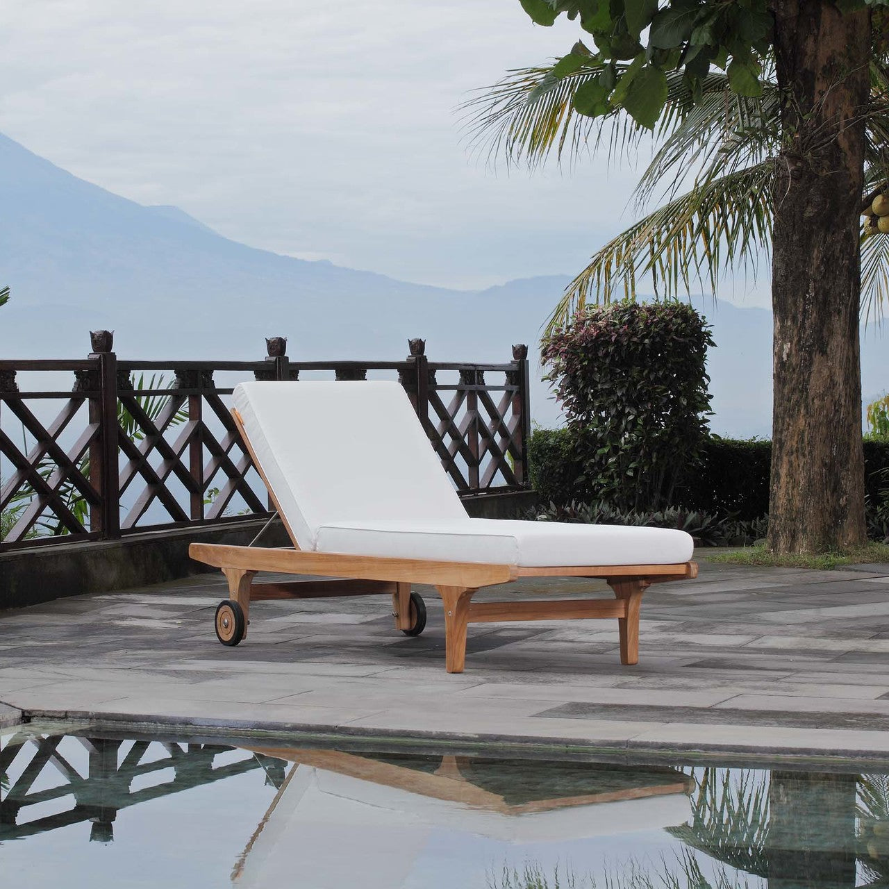Saratoga Outdoor Patio Teak Chaise Lounge, Wood, White Natural 13882