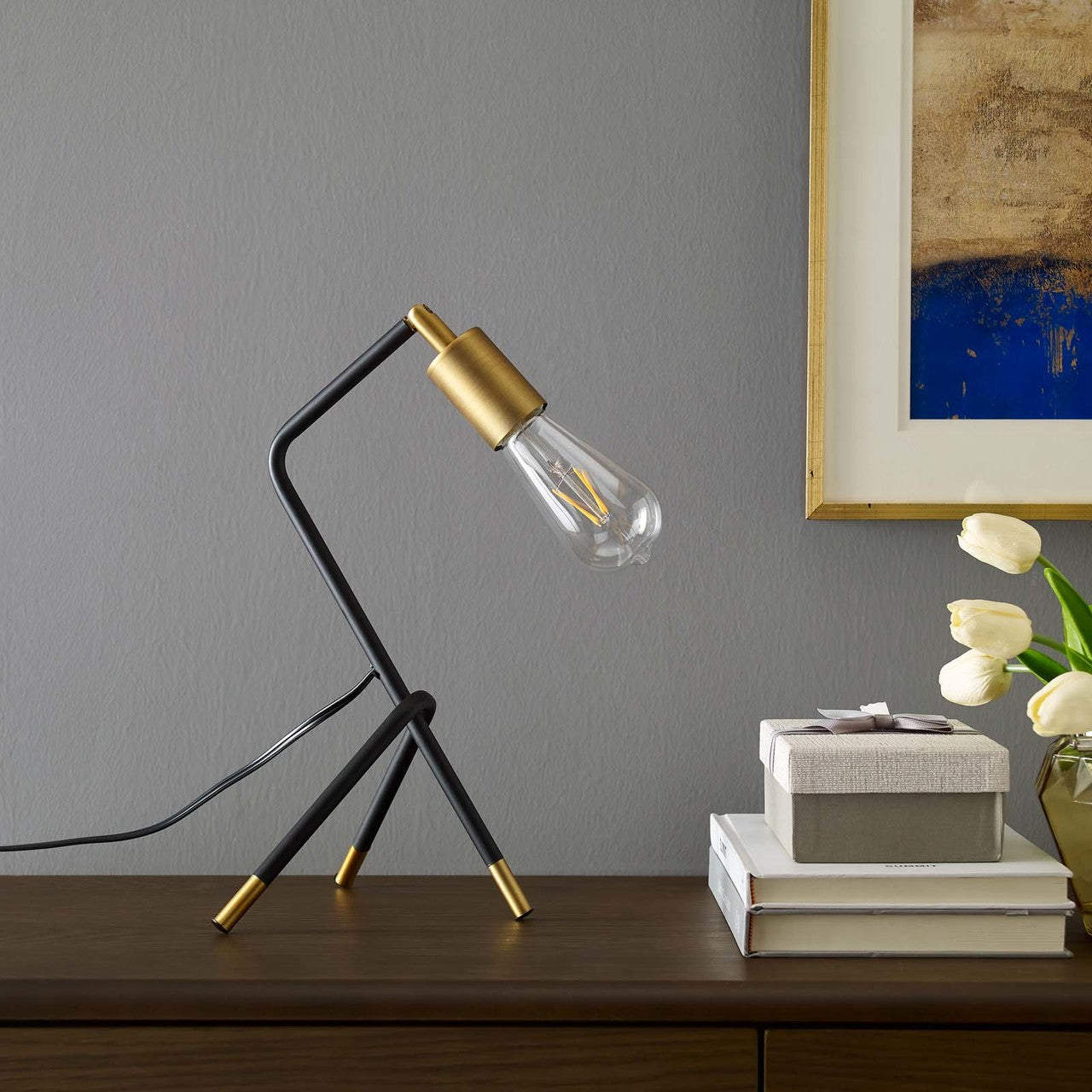 Achievement Table Lamp, Metal Steel, Black Gold 15683