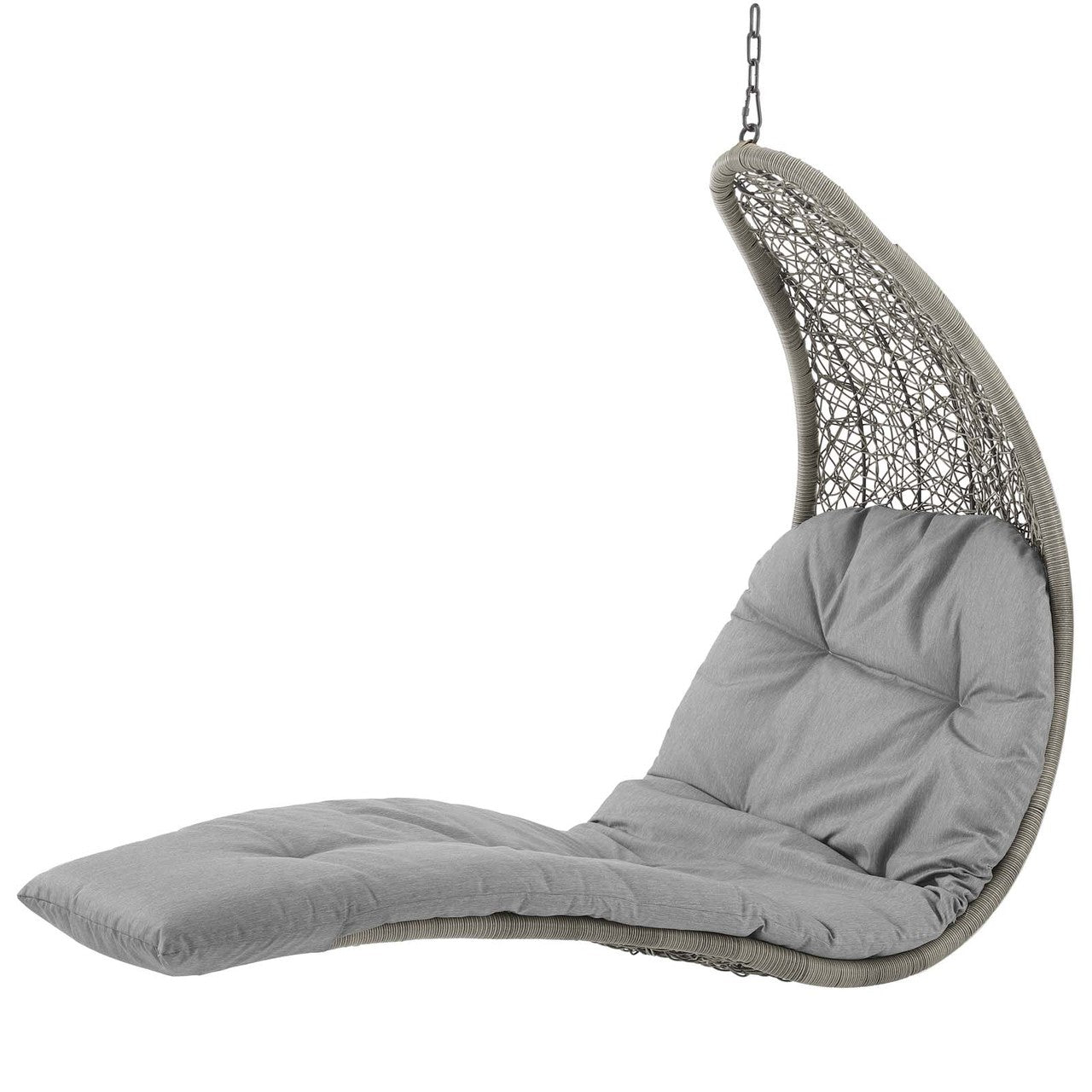 Landscape Hanging Chaise Lounge Outdoor Patio Swing Chair, Rattan Wicker, Grey Gray 15184