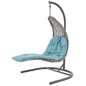 Landscape Hanging Chaise Lounge Outdoor Patio Swing Chair, Rattan Wicker, Blue Light Gray 15187