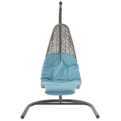Landscape Hanging Chaise Lounge Outdoor Patio Swing Chair, Rattan Wicker, Blue Light Gray 15187