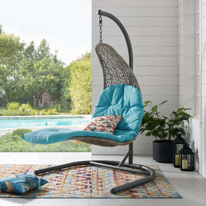 Landscape Hanging Chaise Lounge Outdoor Patio Swing Chair, Rattan Wicker, Blue Light Gray 15187