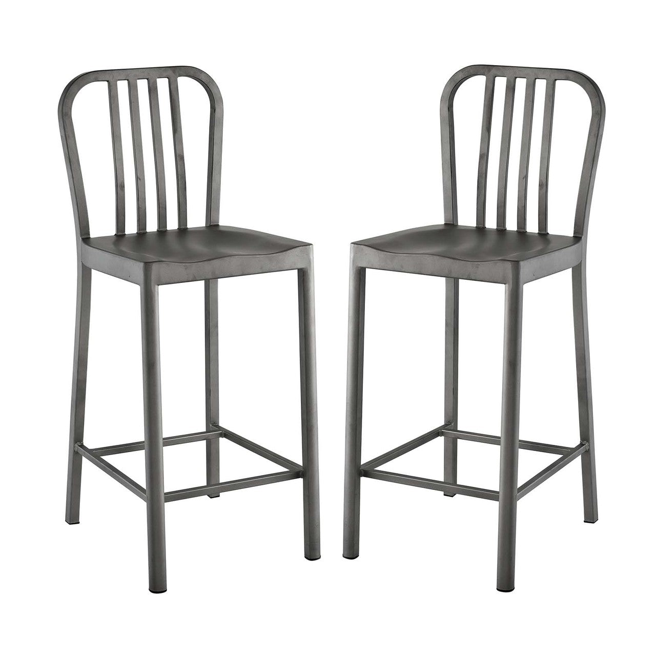 Clink Counter Stool Set of 2, Metal Steel, Silver 13889