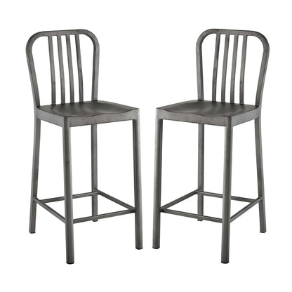 Clink Counter Stool Set of 2, Metal Steel, Silver 13889