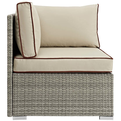 Repose Outdoor Patio Corner, Sunbrella Rattan Wicker, Light Gray Beige 13890