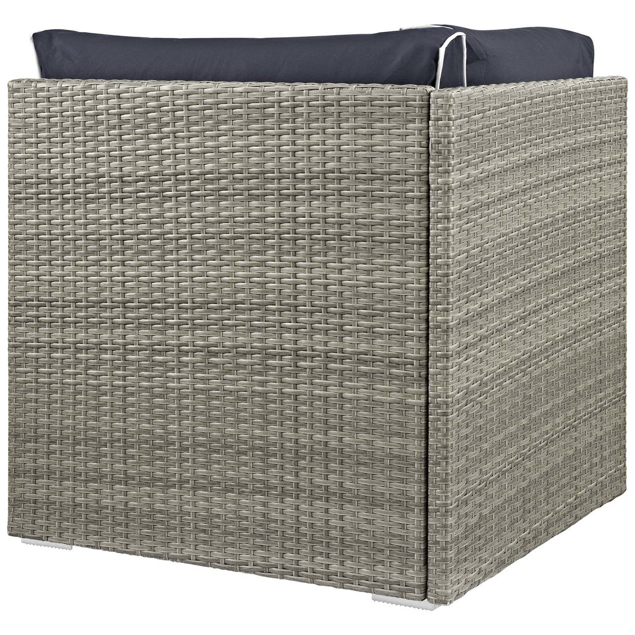 Repose Outdoor Patio Corner, Sunbrella Rattan Wicker, Navy Blue Light Gray 13893