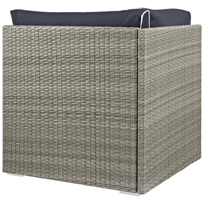 Repose Outdoor Patio Corner, Sunbrella Rattan Wicker, Navy Blue Light Gray 13893
