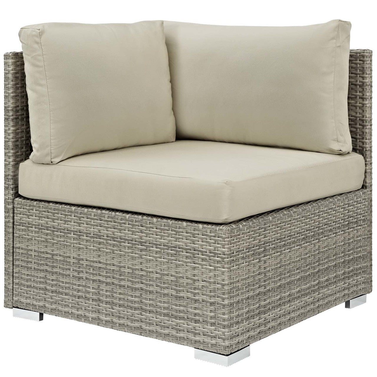 Repose Sunbrella® Fabric Outdoor Patio Corner, Sunbrella Rattan Wicker, Light Gray Beige 13896