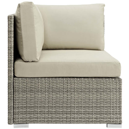 Repose Sunbrella® Fabric Outdoor Patio Corner, Sunbrella Rattan Wicker, Light Gray Beige 13896