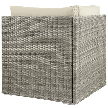 Repose Sunbrella® Fabric Outdoor Patio Corner, Sunbrella Rattan Wicker, Light Gray Beige 13896