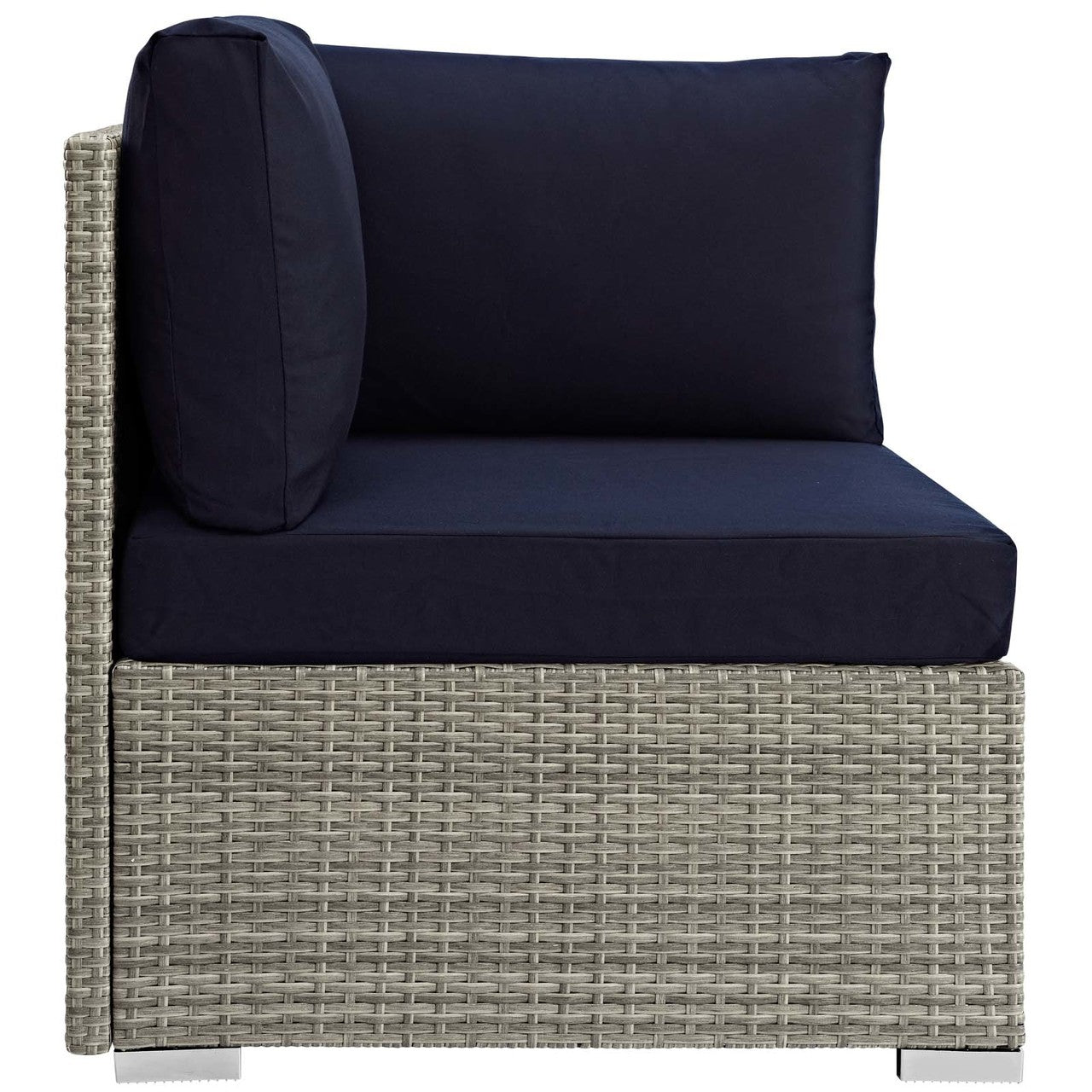 Repose Sunbrella® Fabric Outdoor Patio Corner, Sunbrella Rattan Wicker, Navy Blue Light Gray 13897