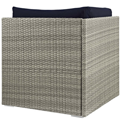 Repose Sunbrella® Fabric Outdoor Patio Corner, Sunbrella Rattan Wicker, Navy Blue Light Gray 13897
