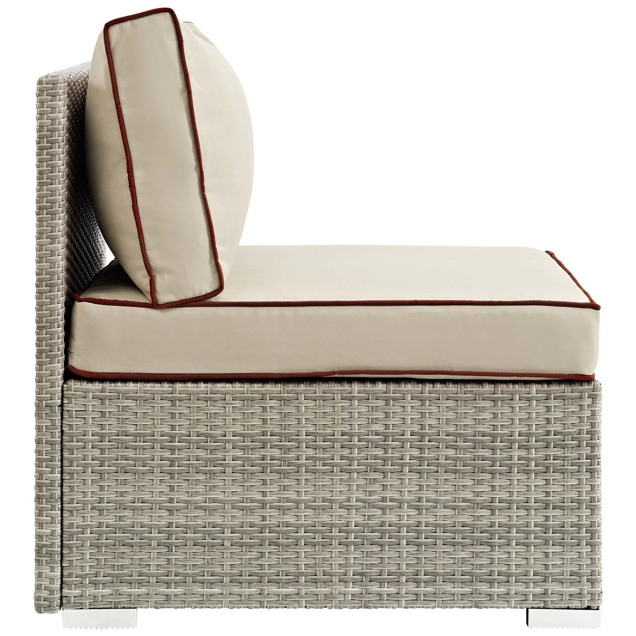 Repose Outdoor Patio Armless Chair, Sunbrella Rattan Wicker, Light Gray Beige 13898