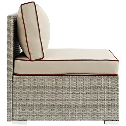 Repose Outdoor Patio Armless Chair, Sunbrella Rattan Wicker, Light Gray Beige 13898
