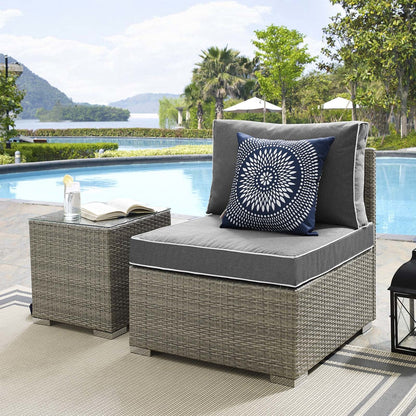 Repose Outdoor Patio Armless Chair, Sunbrella Rattan Wicker, Dark Grey Gray 13899