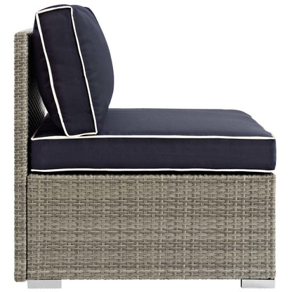 Repose Outdoor Patio Armless Chair, Sunbrella Rattan Wicker, Navy Blue Light Gray 13901