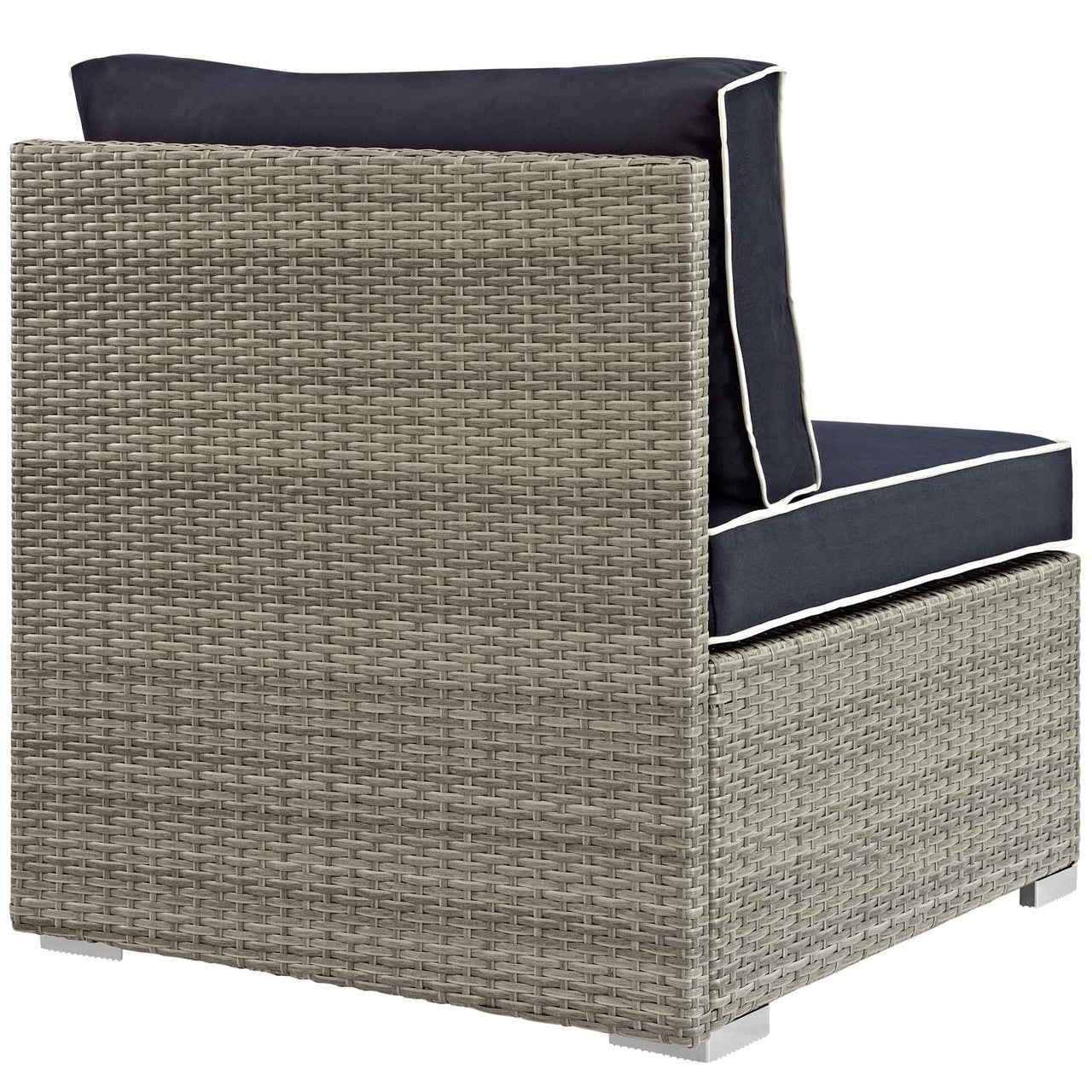 Repose Outdoor Patio Armless Chair, Sunbrella Rattan Wicker, Navy Blue Light Gray 13901