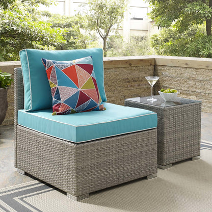 Repose Outdoor Patio Armless Chair, Sunbrella Rattan Wicker, Blue Light Gray 13902