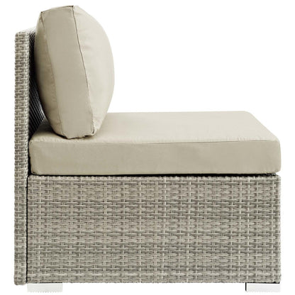 Repose Sunbrella® Fabric Outdoor Patio Armless Chair, Sunbrella Rattan Wicker, Light Gray Beige 13904