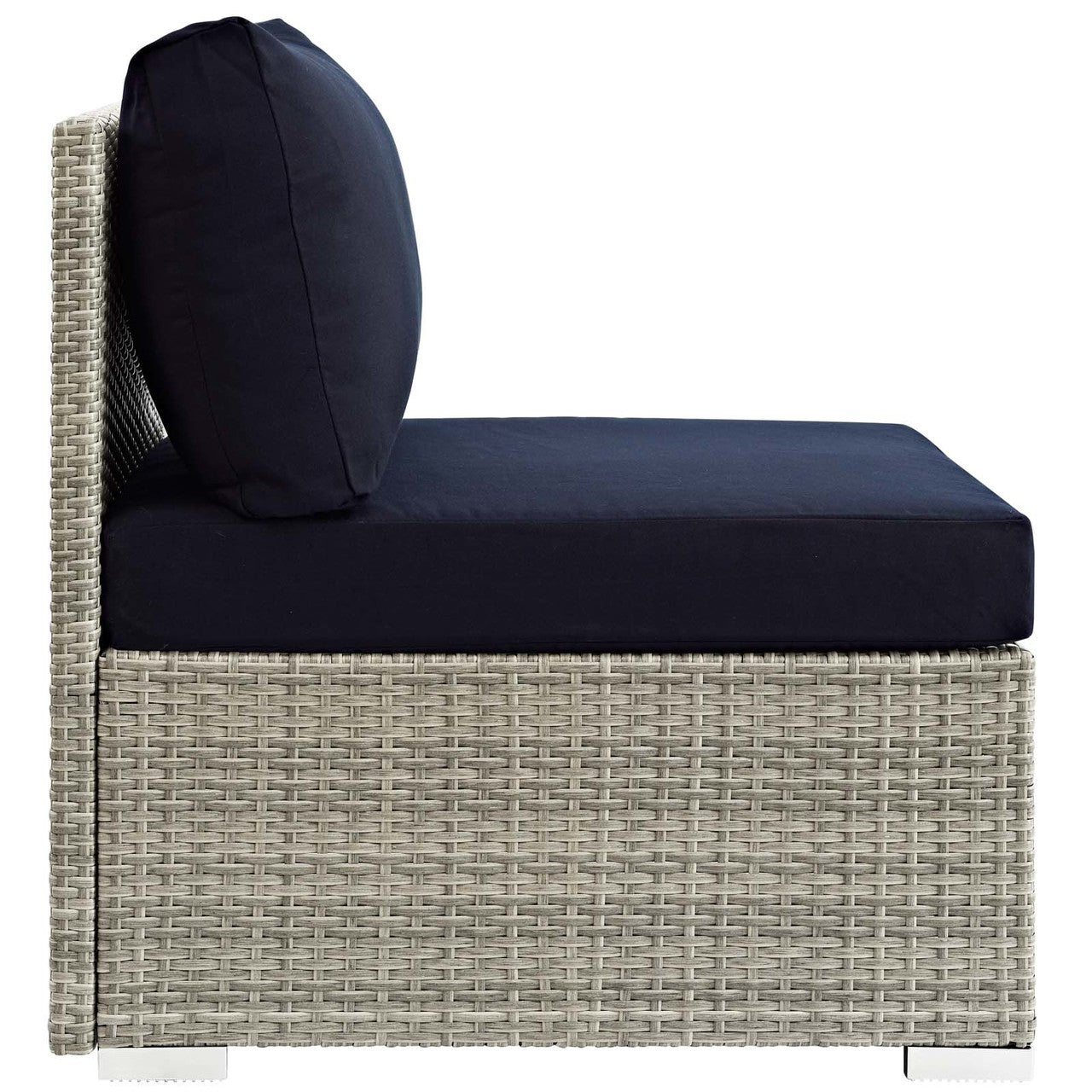 Repose Sunbrella® Fabric Outdoor Patio Armless Chair, Sunbrella Rattan Wicker, Navy Blue Light Gray 13905