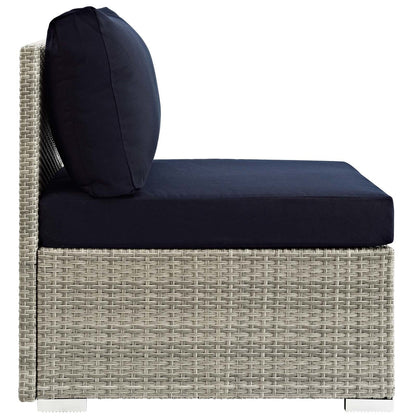 Repose Sunbrella® Fabric Outdoor Patio Armless Chair, Sunbrella Rattan Wicker, Navy Blue Light Gray 13905