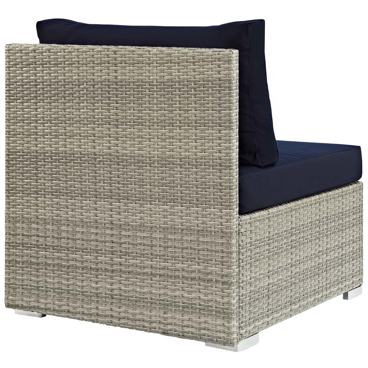 Repose Sunbrella® Fabric Outdoor Patio Armless Chair, Sunbrella Rattan Wicker, Navy Blue Light Gray 13905