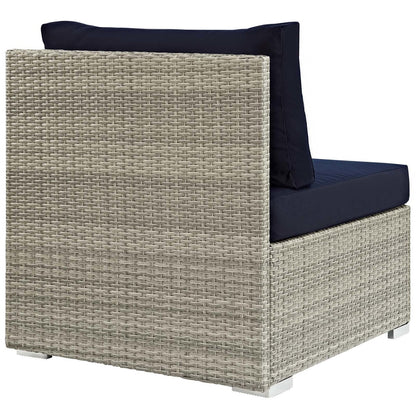 Repose Sunbrella® Fabric Outdoor Patio Armless Chair, Sunbrella Rattan Wicker, Navy Blue Light Gray 13905
