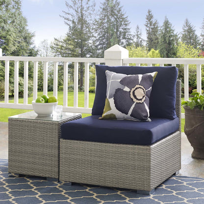 Repose Sunbrella® Fabric Outdoor Patio Armless Chair, Sunbrella Rattan Wicker, Navy Blue Light Gray 13905