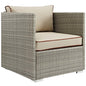 Repose Outdoor Patio Armchair, Sunbrella Rattan Wicker, Light Gray Beige 13906