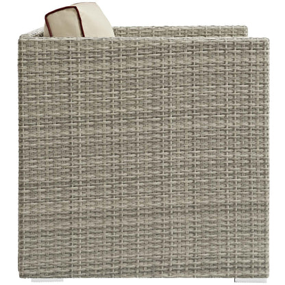Repose Outdoor Patio Armchair, Sunbrella Rattan Wicker, Light Gray Beige 13906