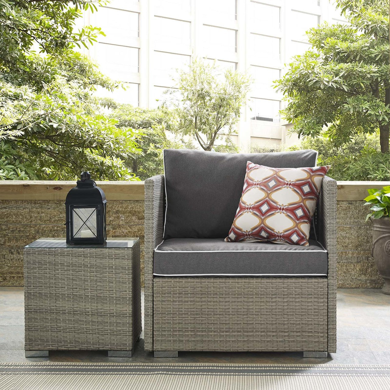 Repose Outdoor Patio Armchair, Sunbrella Rattan Wicker, Dark Grey Gray 13907