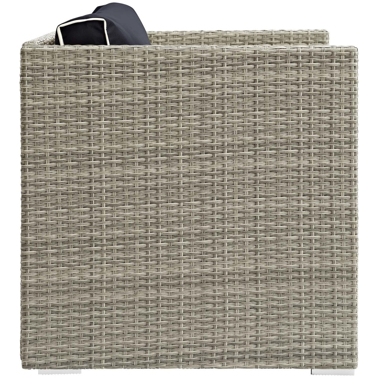Repose Outdoor Patio Armchair, Sunbrella Rattan Wicker, Navy Blue Light Gray 13909