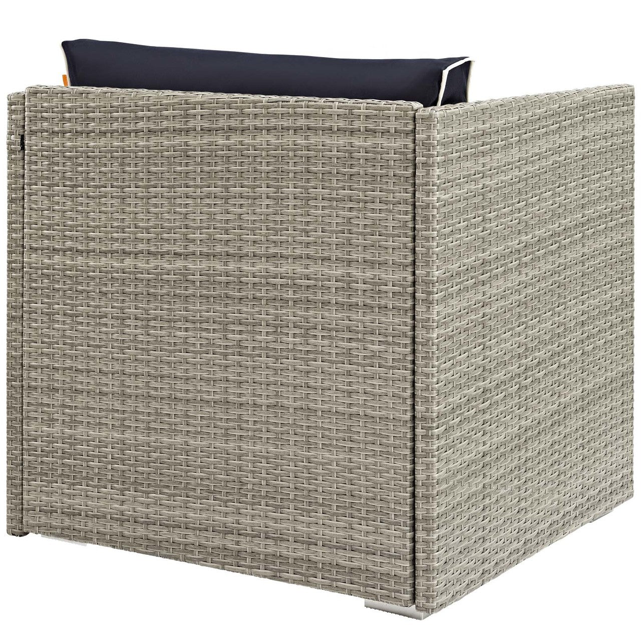 Repose Outdoor Patio Armchair, Sunbrella Rattan Wicker, Navy Blue Light Gray 13909