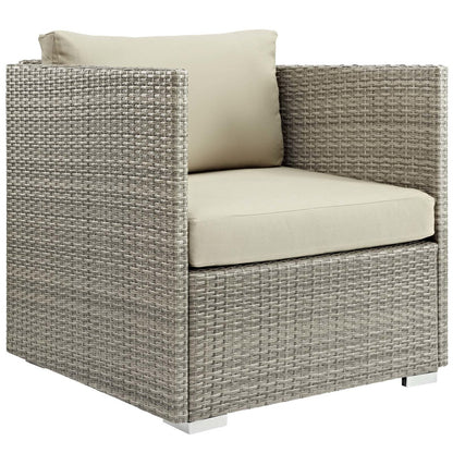Repose Sunbrella® Fabric Outdoor Patio Armchair, Sunbrella Rattan Wicker, Light Gray Beige 13912
