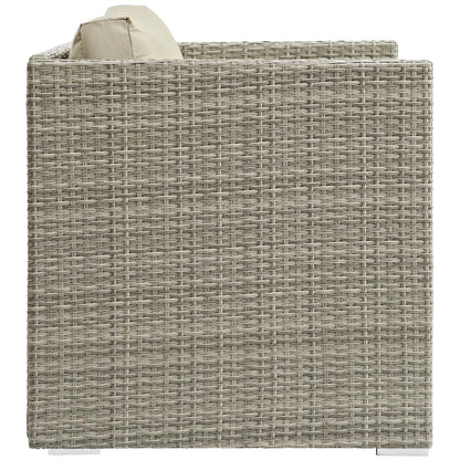 Repose Sunbrella® Fabric Outdoor Patio Armchair, Sunbrella Rattan Wicker, Light Gray Beige 13912