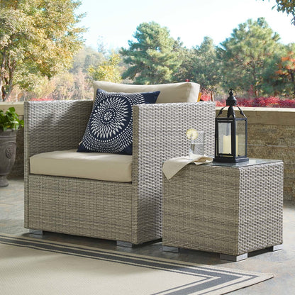Repose Sunbrella® Fabric Outdoor Patio Armchair, Sunbrella Rattan Wicker, Light Gray Beige 13912