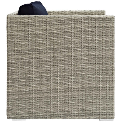 Repose Sunbrella® Fabric Outdoor Patio Armchair, Sunbrella Rattan Wicker, Navy Blue Light Gray 13913