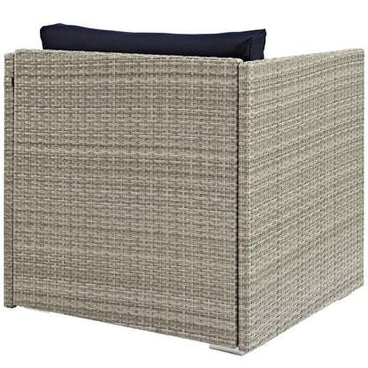 Repose Sunbrella® Fabric Outdoor Patio Armchair, Sunbrella Rattan Wicker, Navy Blue Light Gray 13913