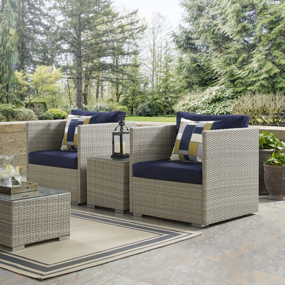 Repose Sunbrella® Fabric Outdoor Patio Armchair, Sunbrella Rattan Wicker, Navy Blue Light Gray 13913