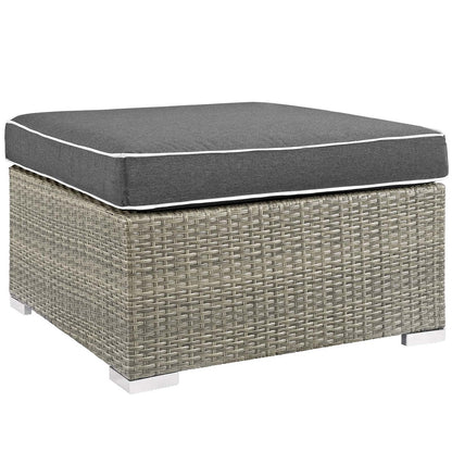 Repose Outdoor Patio Upholstered Fabric Ottoman, Sunbrella Rattan Wicker, Dark Grey Gray 13915